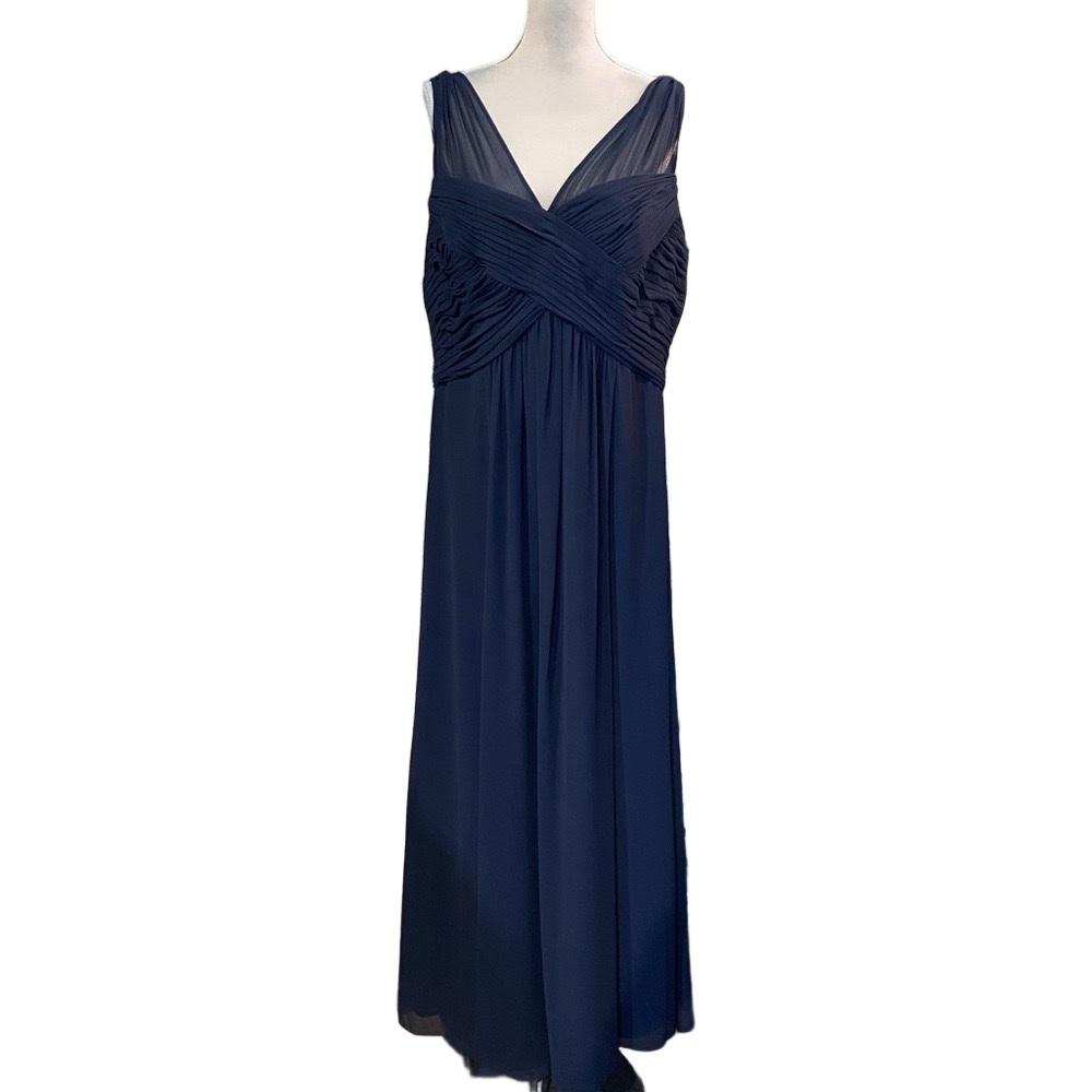 Lauren Ralph Lauren Size 8 Navy Blue Evening Sheer Crossover Maxi Dress‎
